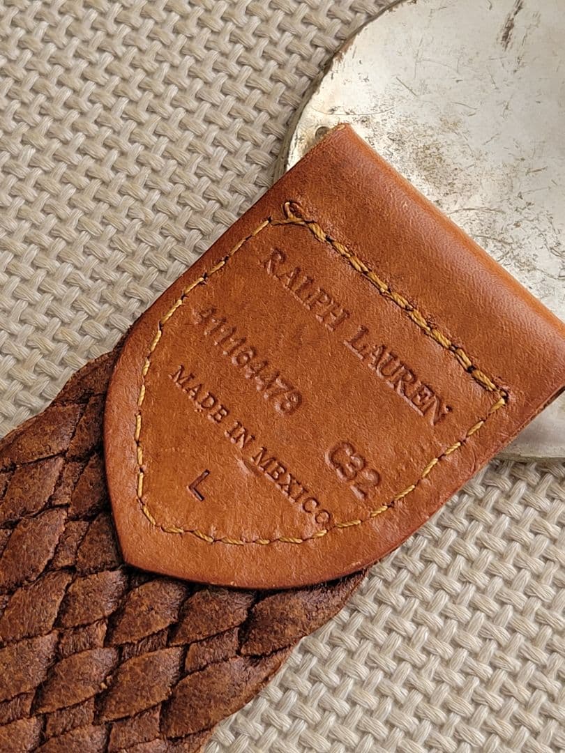 RALPH LAUREN シルバーバックル 本革 メッシュベルトレザー編み込み