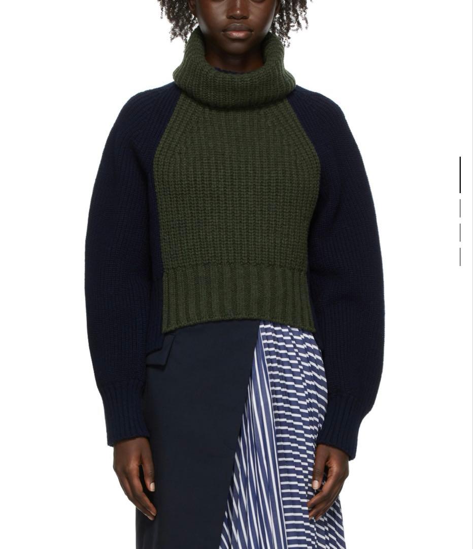 【最終値下げ】sacai 21aw ネイビー・オリーブ リブ編みニットセーター sacai（ニット/セーター）のフリマアイテム一覧