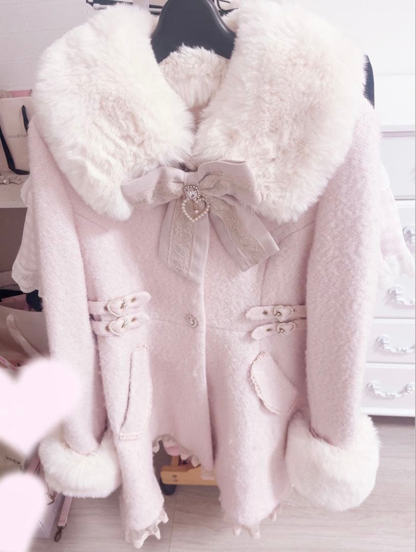 LIZLISA ビジューリボンミニ丈Aラインコート ピンク - メルカリ