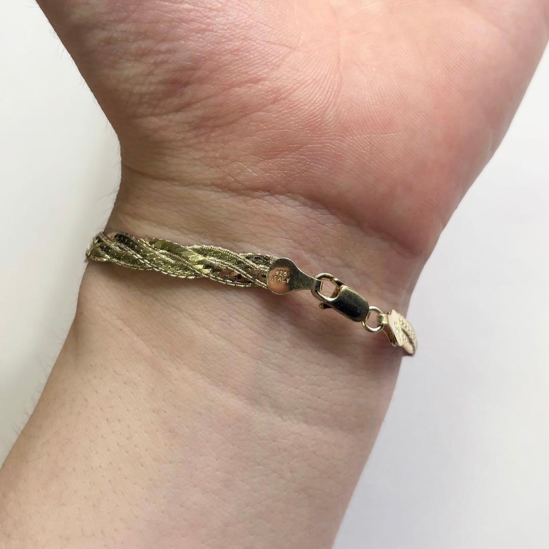 イタリア製 ヴィンテージ 925×GP ヘリンボーン 編込みチェーンブレスレット