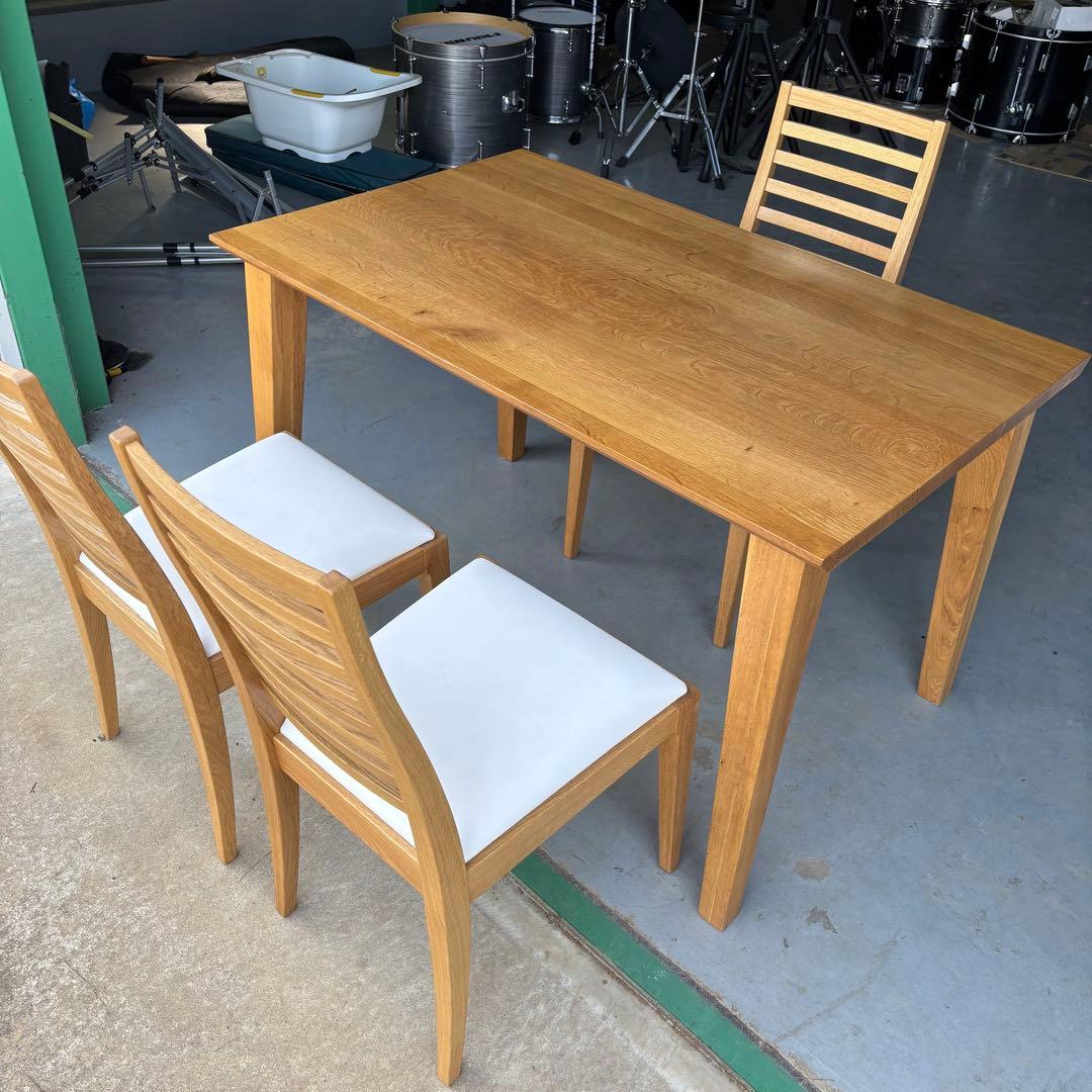 【美品】大塚家具 ダイニングテーブル＆チェア3脚セット 無垢材／引き取り限定 ダイニングテーブル「シネマ3」 レッドオーク材 ホワイトオーク色 全3