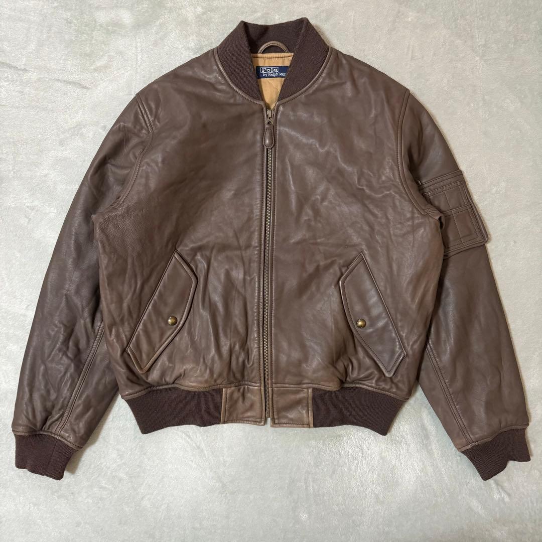 90s Polo Ralph Lauren ラムレザー MA-1 ブラウン - メルカリ