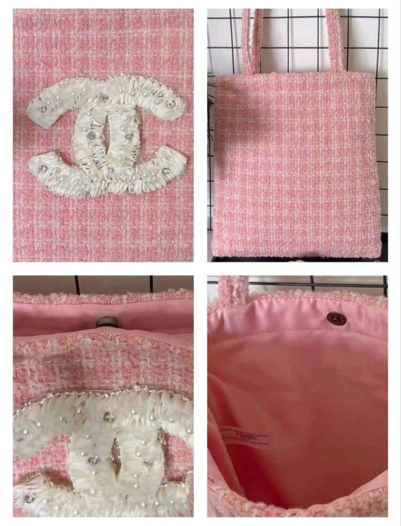 CHANEL ノベルティ トートバッグ ピンク ツイード ビッグココマーク