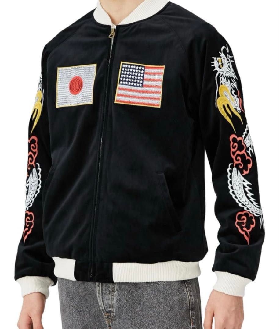 新品 スカジャン 別珍 ヒューストン ベルベット 黒 スーベニア