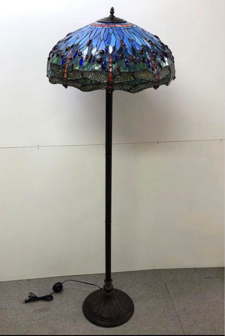 e703- ステンドグラスランプ　トンボ柄 3灯 TIFFANY&Co.（ティファニー） ヴィンテージ ステンドグラスランプ
