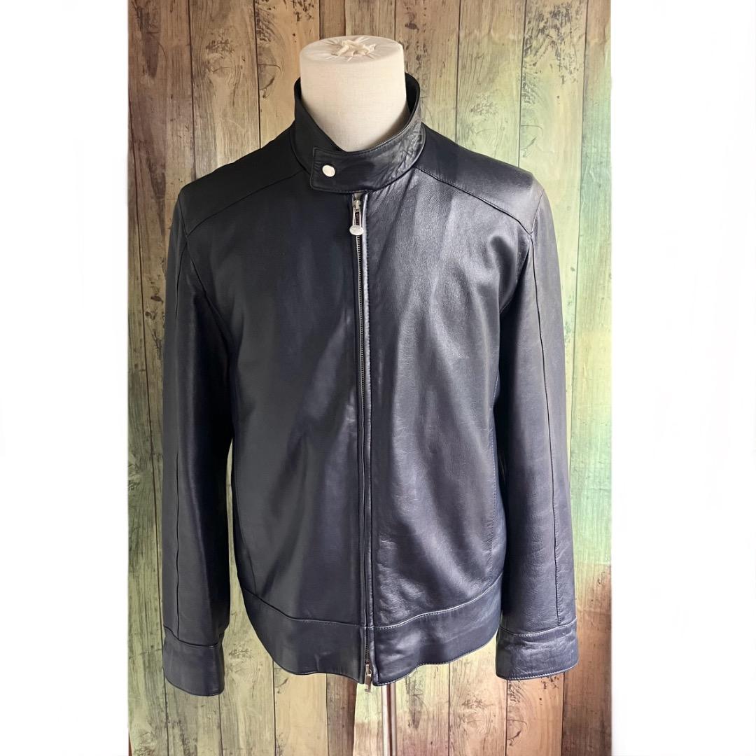 専用定価80万　イタリア名門　エディモネッティ　レザージャケット　46 ネイビー 専用定価80万 イタリア名門 エディモネッティ レザージャケット 46