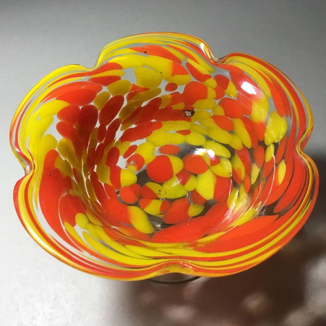 氷コップ◇2色 / オレンジ黄色◇輪花 戦前 大正ロマン かき氷