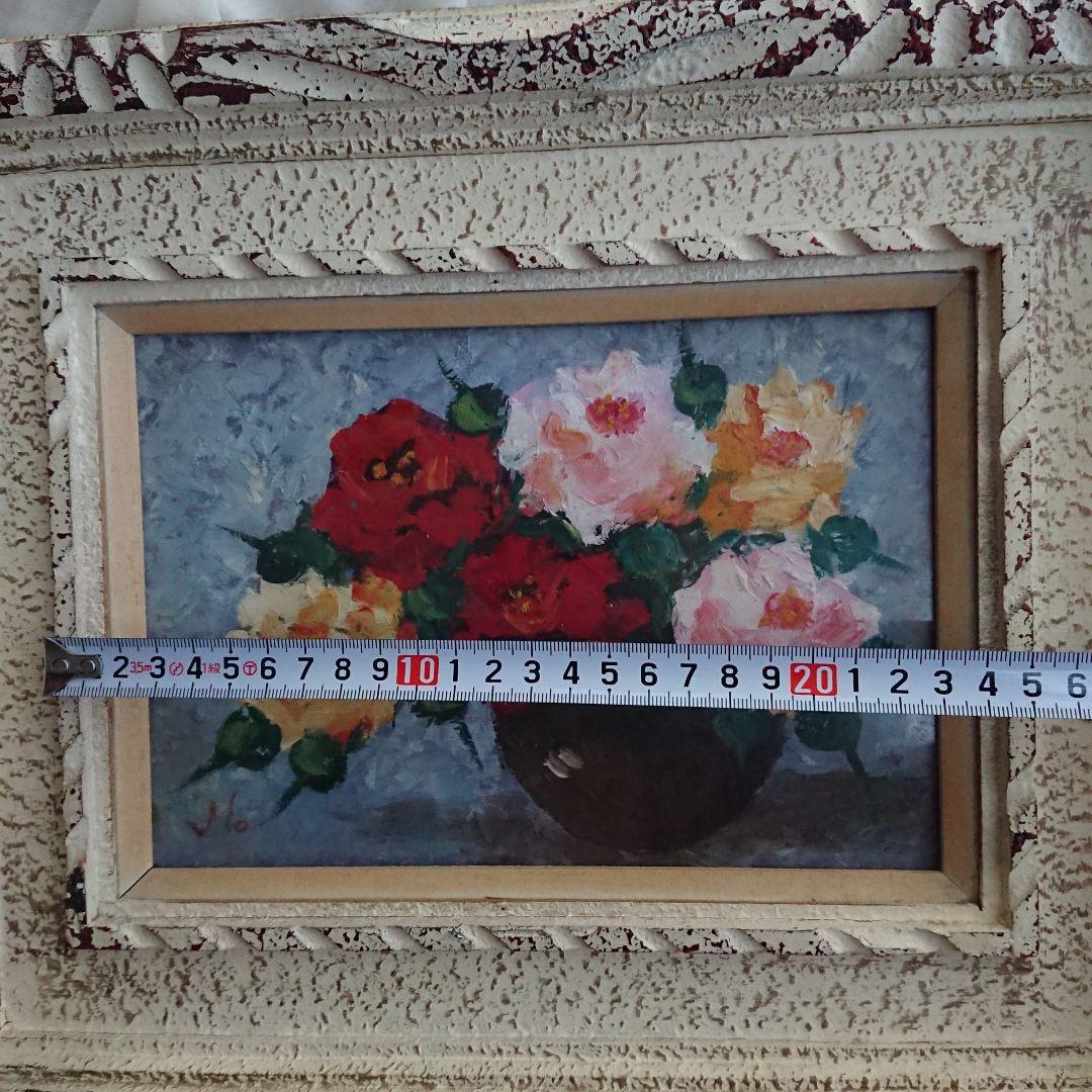 薔薇 古い 絵画 油彩 昭和レトロ /アンティーク ブロカント フランス 蚤の市