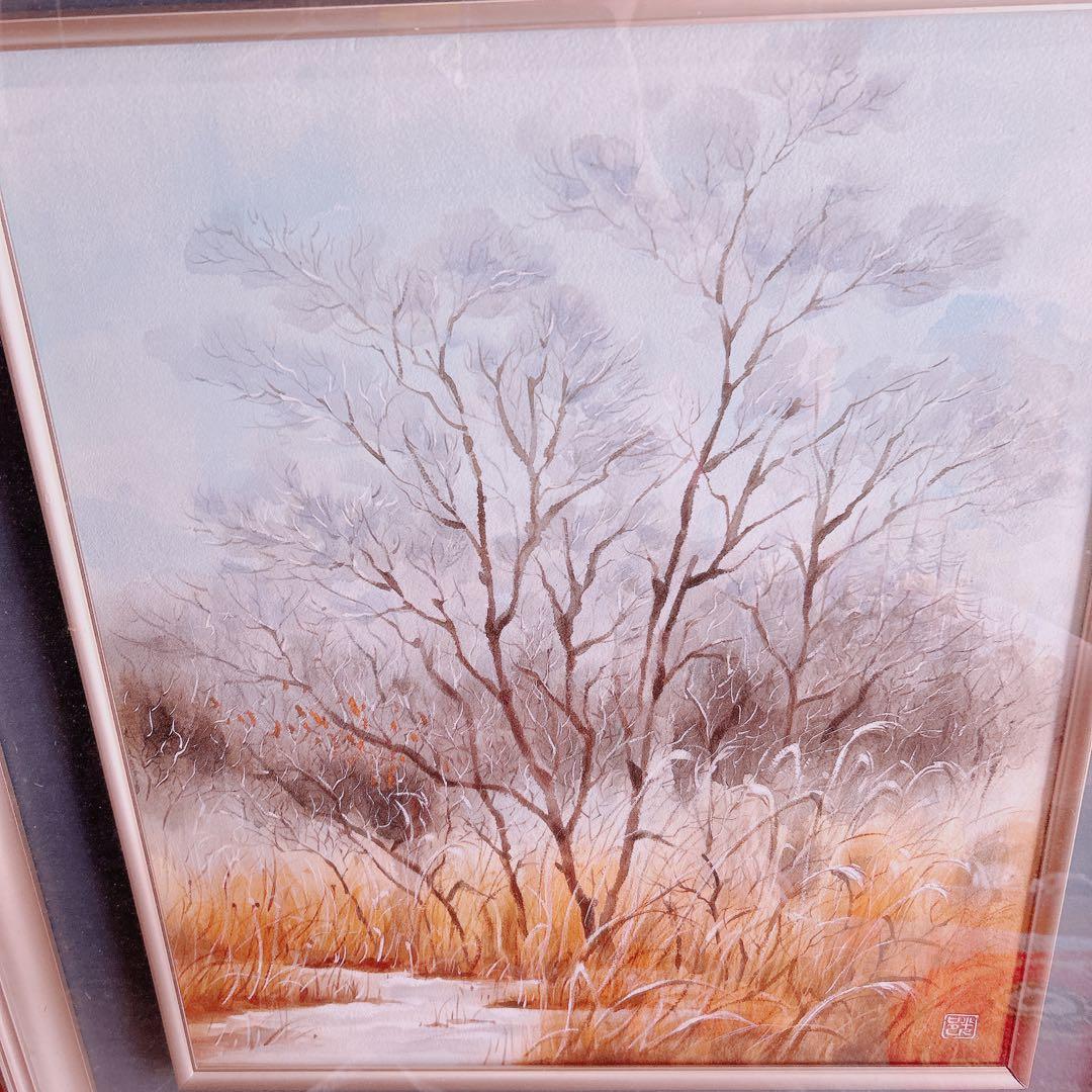 日本絵画　大きい額縁入り　ガラス　風景画自然　描写 kh240.jpg