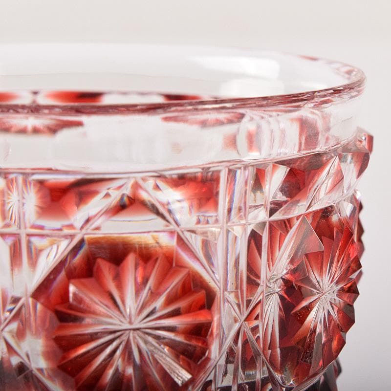 薩摩ガラス工芸作 島津薩摩切子 色被せガラス 切子猪口 共布共箱 D