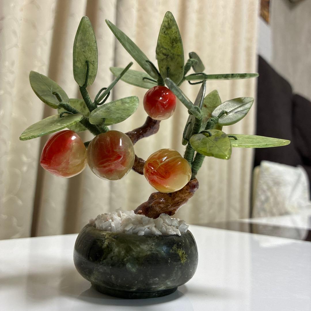 仙桃盆栽 中国 玉石 彫刻 手彫り 盆栽 インテリア 天然石 - メルカリ