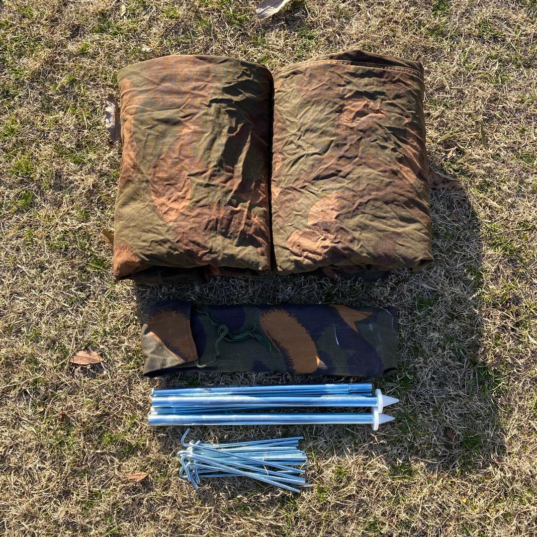ハンガリー軍幕④　ポンチョ　２枚　ポール・ペグセット　 ワンポールテント ハンガリー軍幕 2枚 ポール・ペグセット ワンポールテント タープ