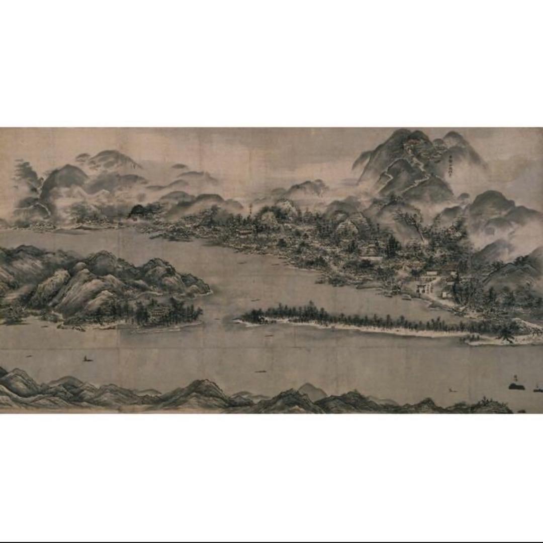 雪舟伝説新品希少特注非売品新品雪舟国宝天橋立図水墨画布地元伊勢籠