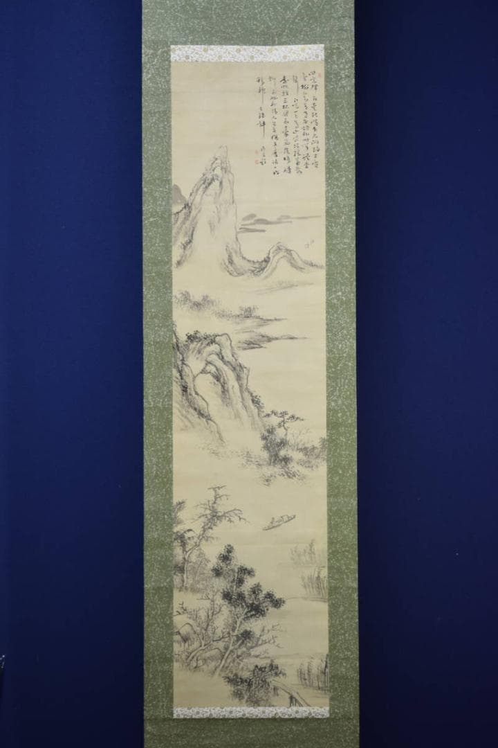 不詳/作者不詳/山水舟人物画賛/布袋屋掛軸HF-820