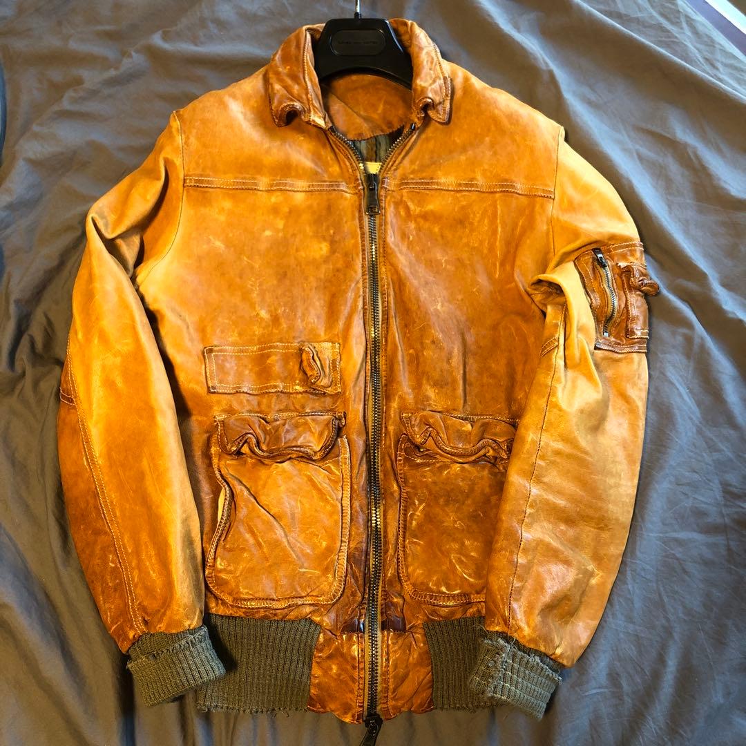 GIORGIO BRATO ヴィンテージ加工シープレザーフライトジャケット46