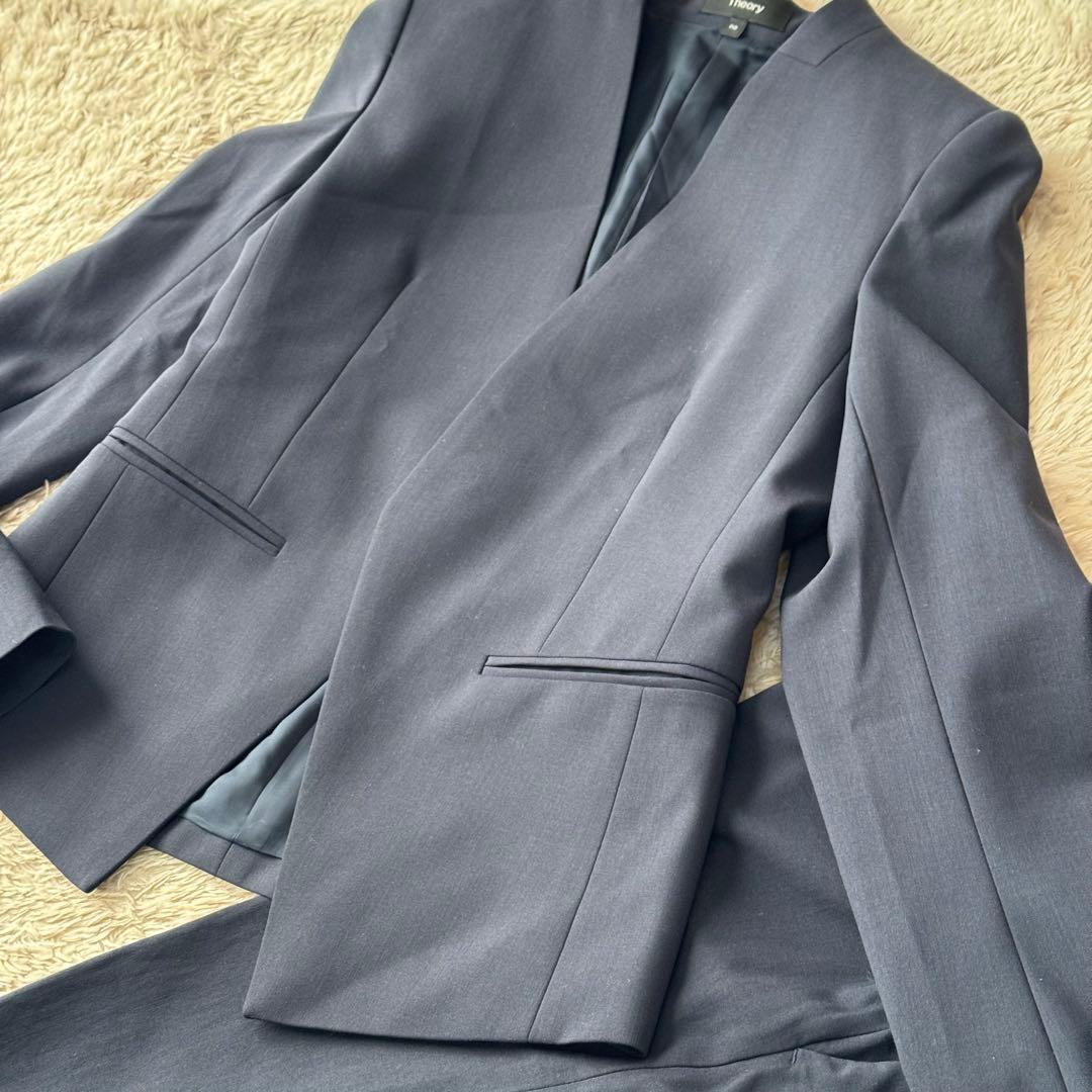 セオリー SUPER TAILOR スーツセットアップ ノーカラー パンツ 紺色