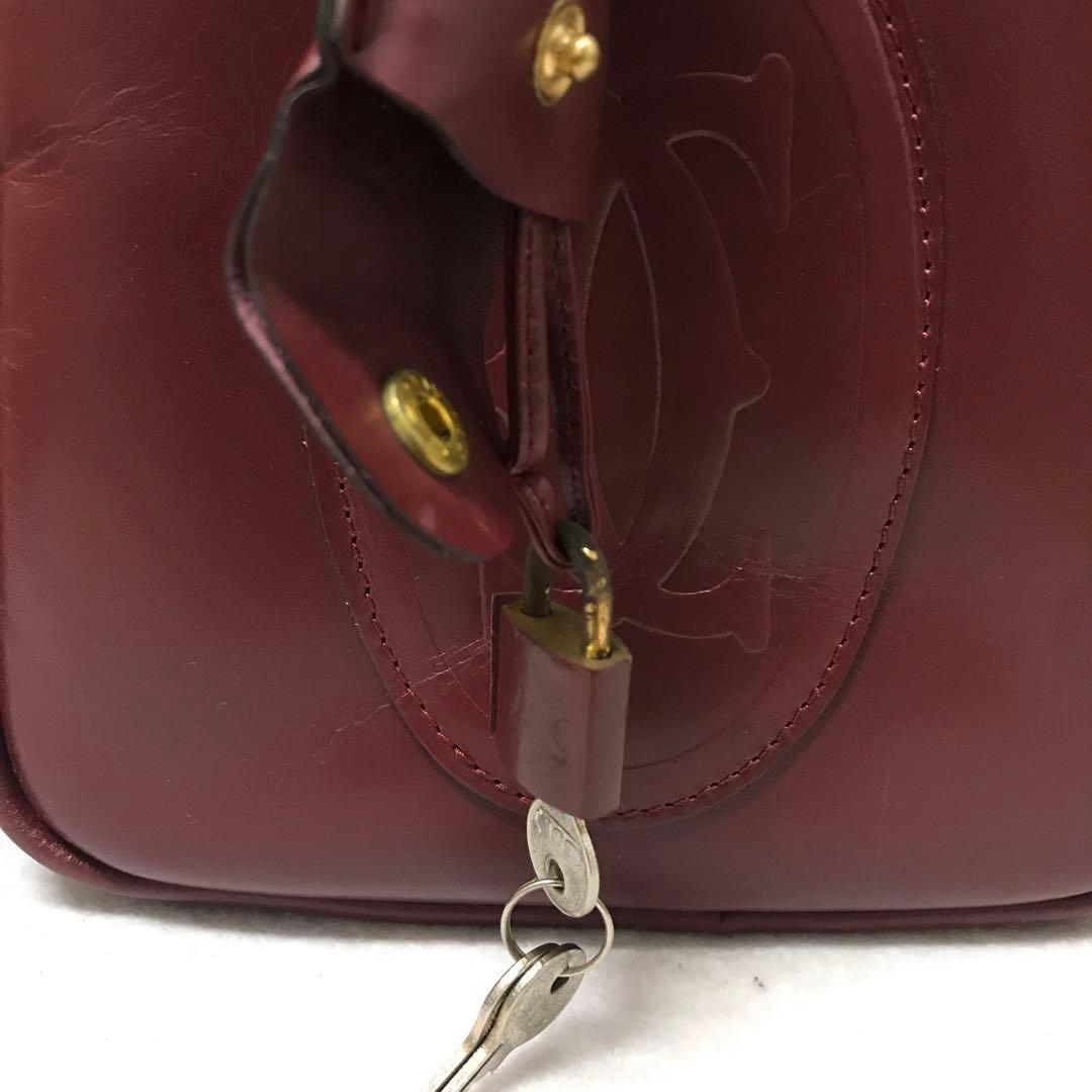 希少品・袋・鍵付き美品】Cartier バーガンディ レザー ボストンバッグ