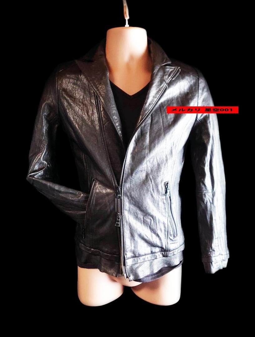 FUGA 黒 羊革 ライダースジャケット フーガ 44 本革 ラムレザー バイク 中古・古着通販】FUGA (フーガ) ダブルライダースジャケット ブラック