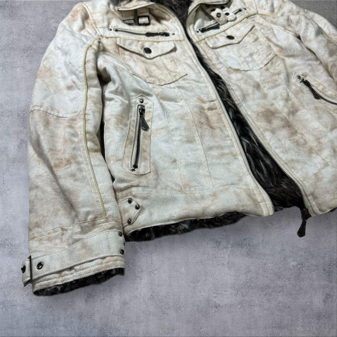 平成 00s ファー ライダースジャケット スエード調 お兄系 y2k