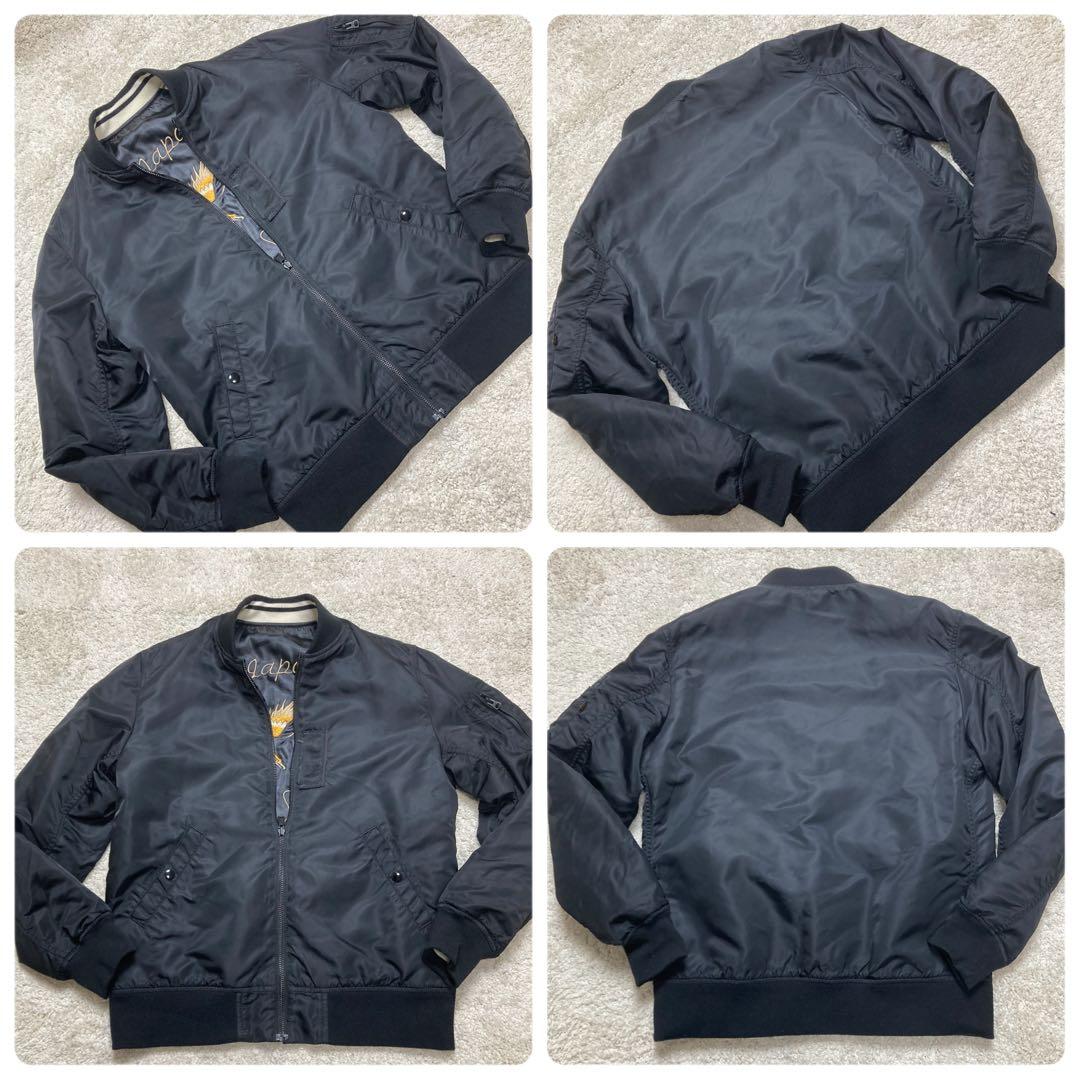 アルファインダストリーズ スカジャン L リバーシブル 黒 シルバー 鷹