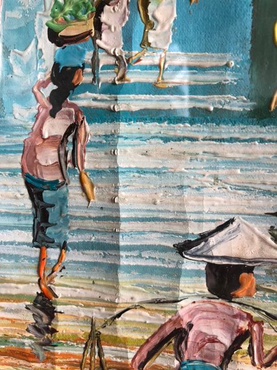 【値下げ】バリ島 有名画家 A. Sutisna真作 59.5×79.5cm