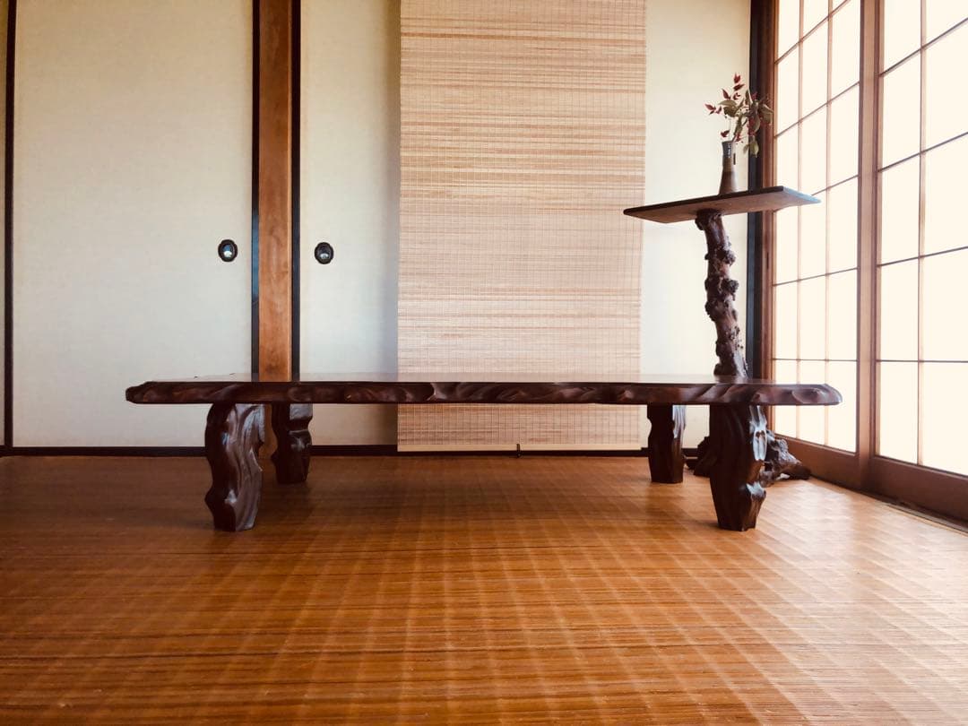 天然木 《 雰囲気がある耳付き 座卓 》