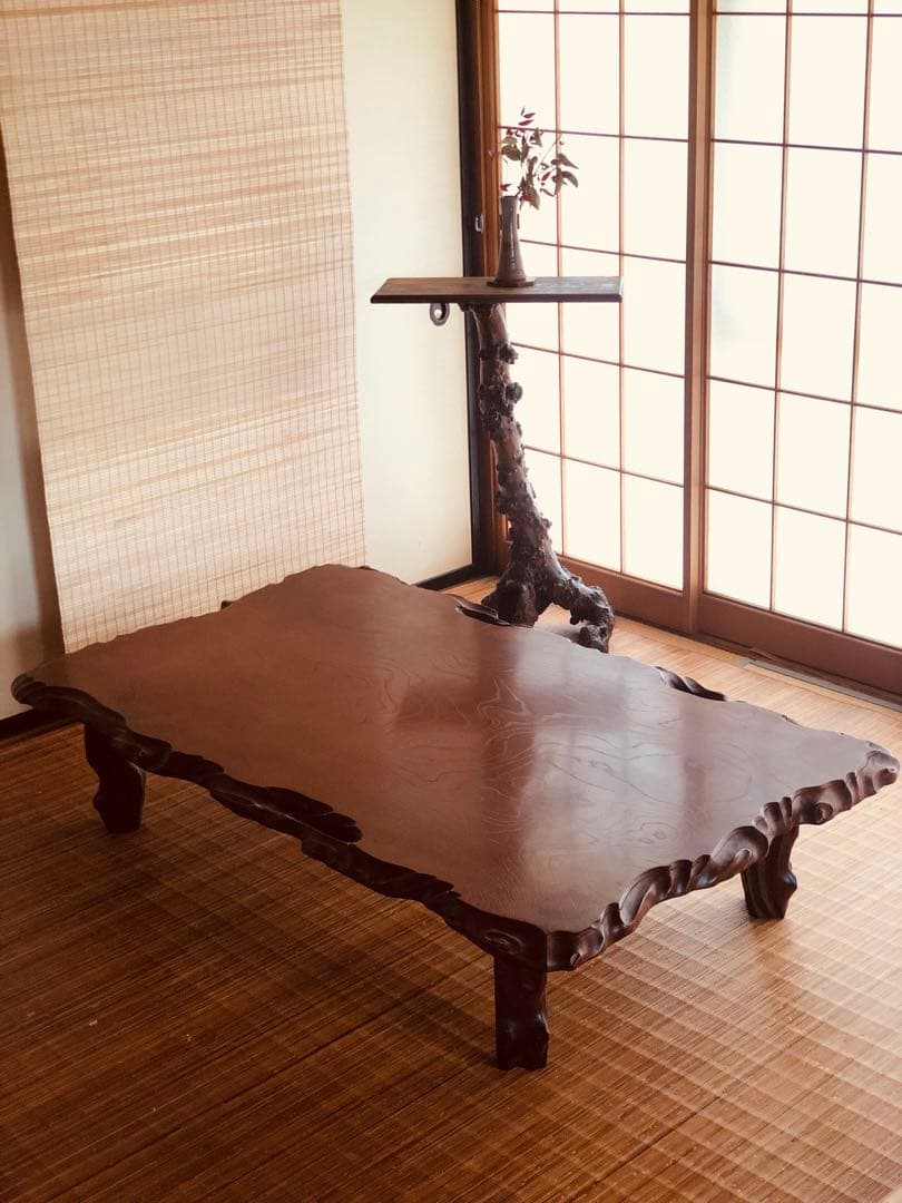 天然木 《 雰囲気がある耳付き 座卓 》