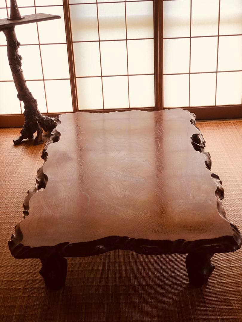 天然木 《 雰囲気がある耳付き 座卓 》