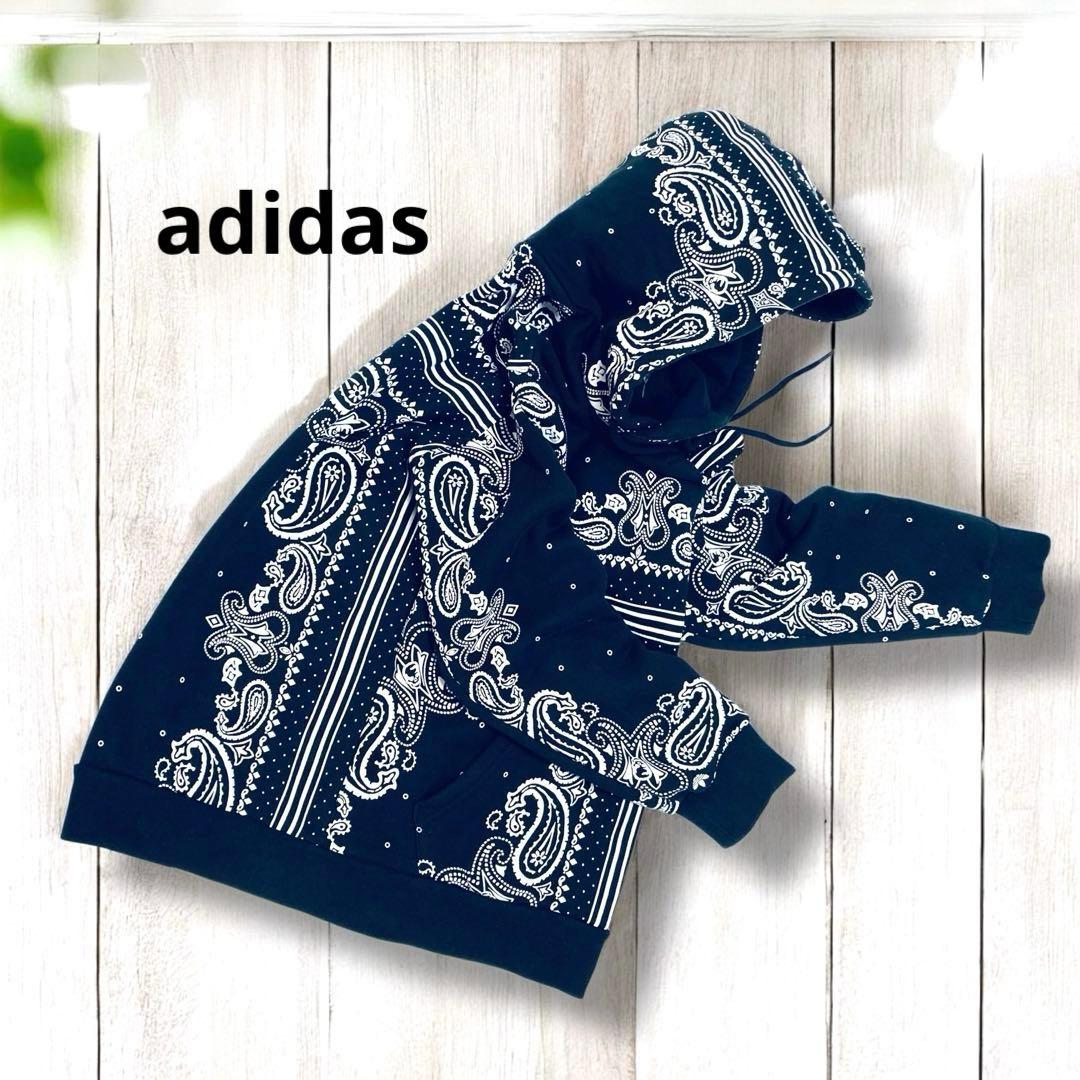 レア】adidas ペイズリー柄 プルオーバー パーカー 胸刺繍ロゴ S