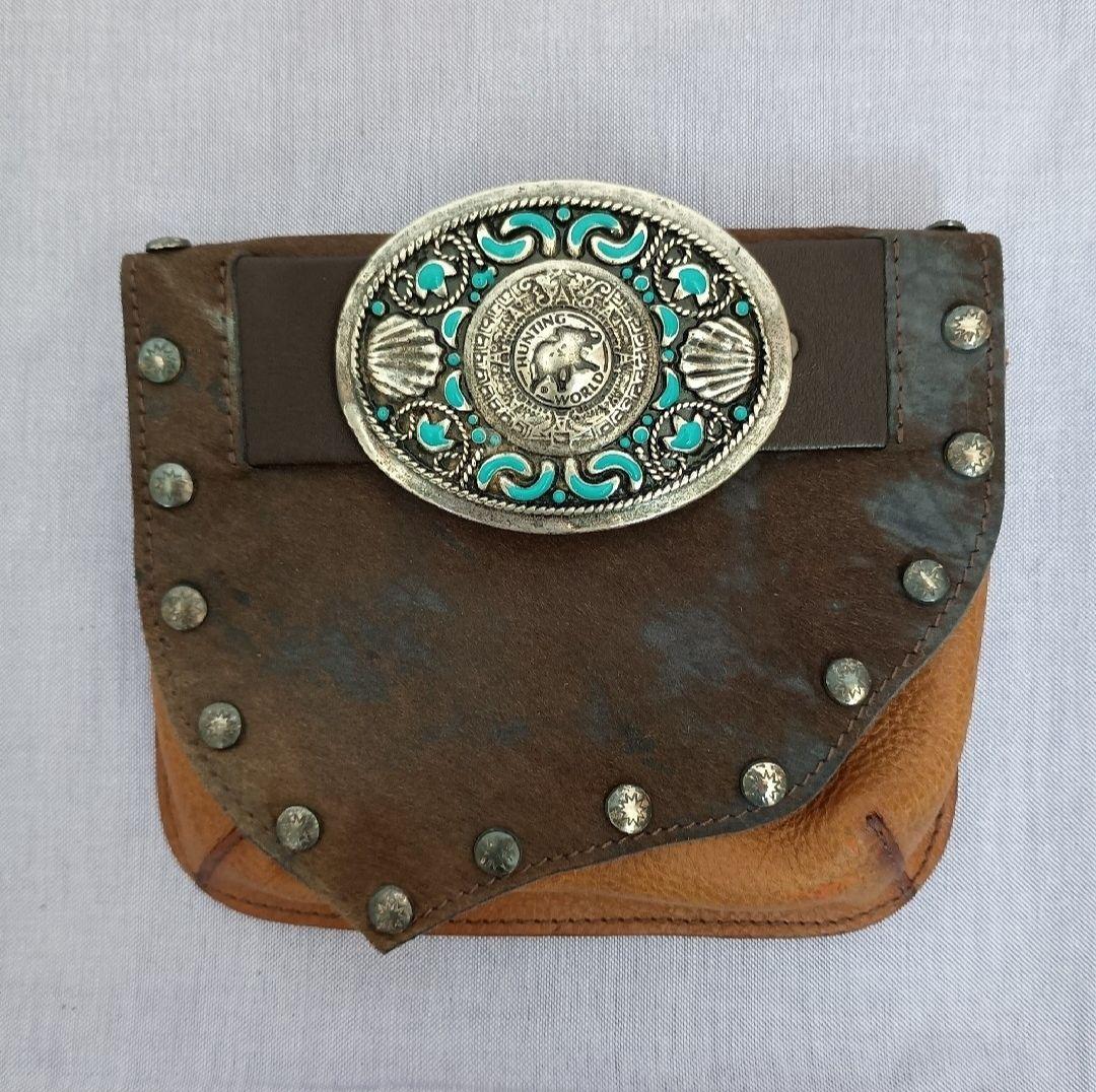 ハンティング・ワールド　レザーポーチ ハンティングワールド/ポーチ/ダークネイビー×黒/デニム×レザーの買取