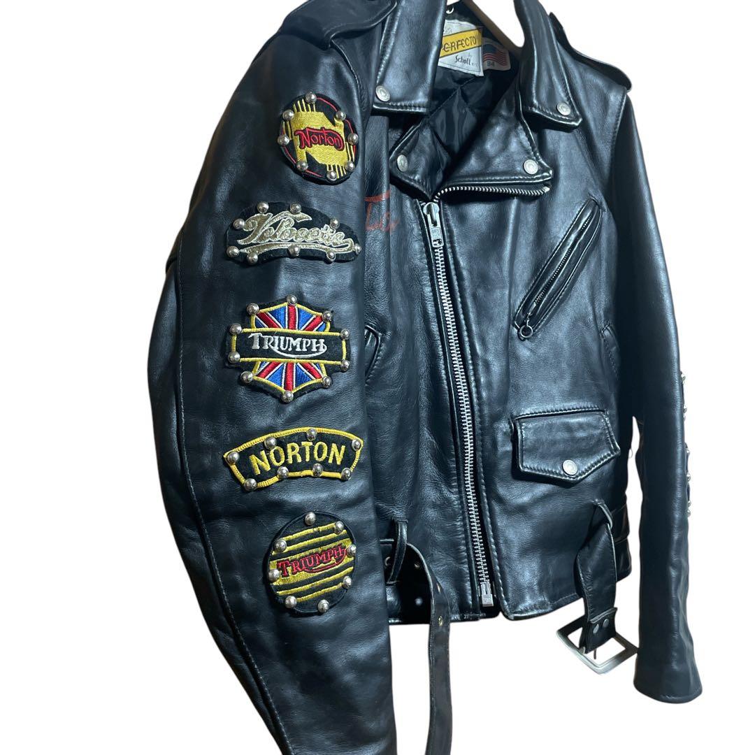 状態良好】Schott 618 ダブルライダースジャケット 34本革 ブラック