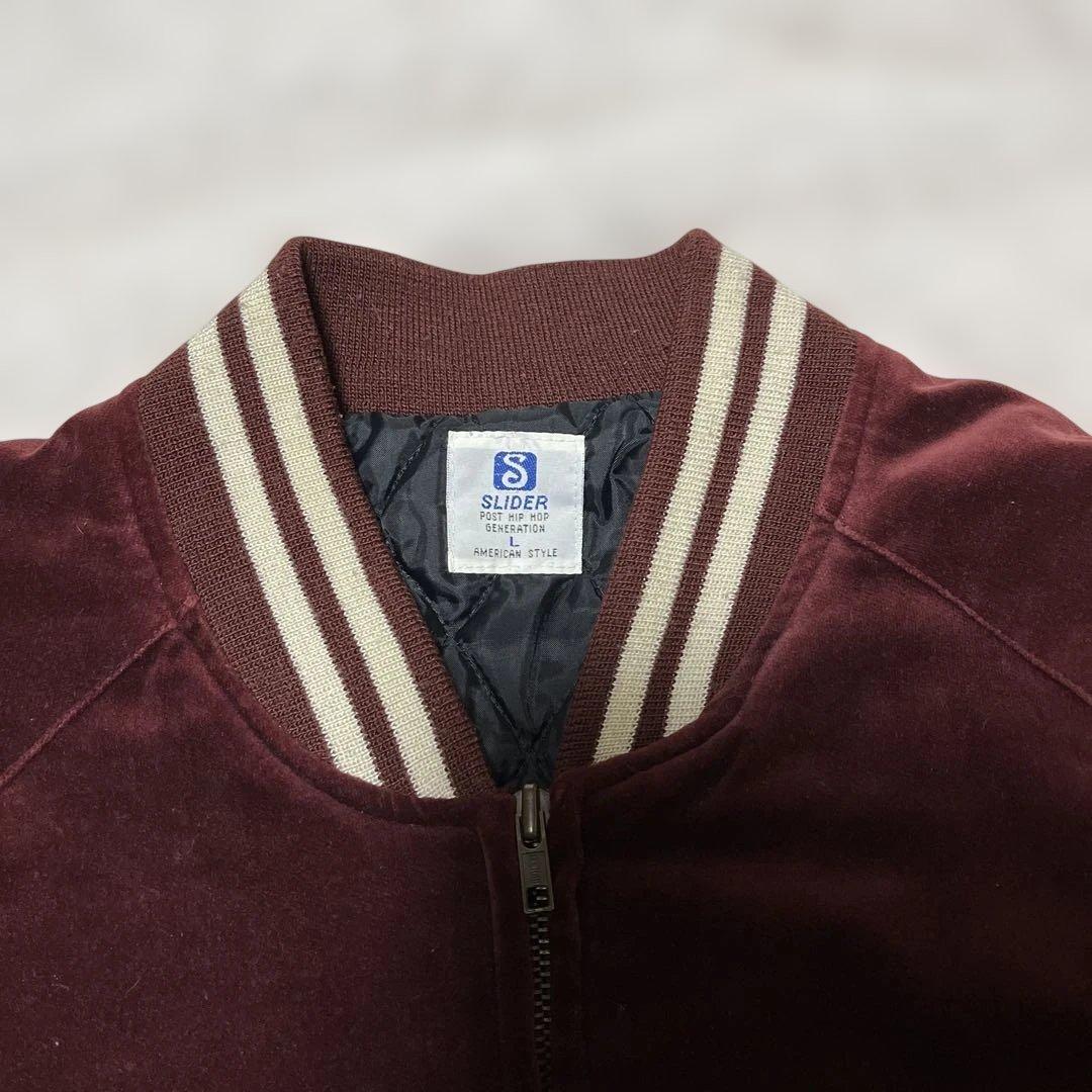 SLIDER風神雷神刺繍 スカジャン ブルゾン ベルベット ワインレッド