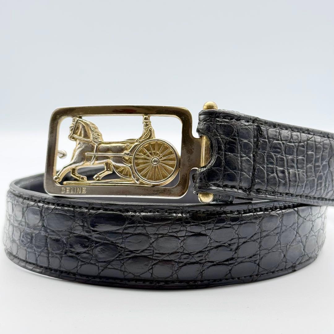 CELINE セリーヌ ベルト 馬車金具 クロコダイル ゴールド金具 男女兼用 CELINE (セリーヌ) 馬車バックル クロコダイルレザー ベルト