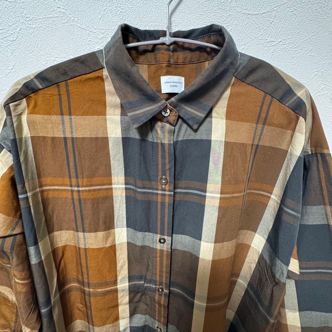 ブラウン系チェック ロングシャツ 長袖 - メルカリ