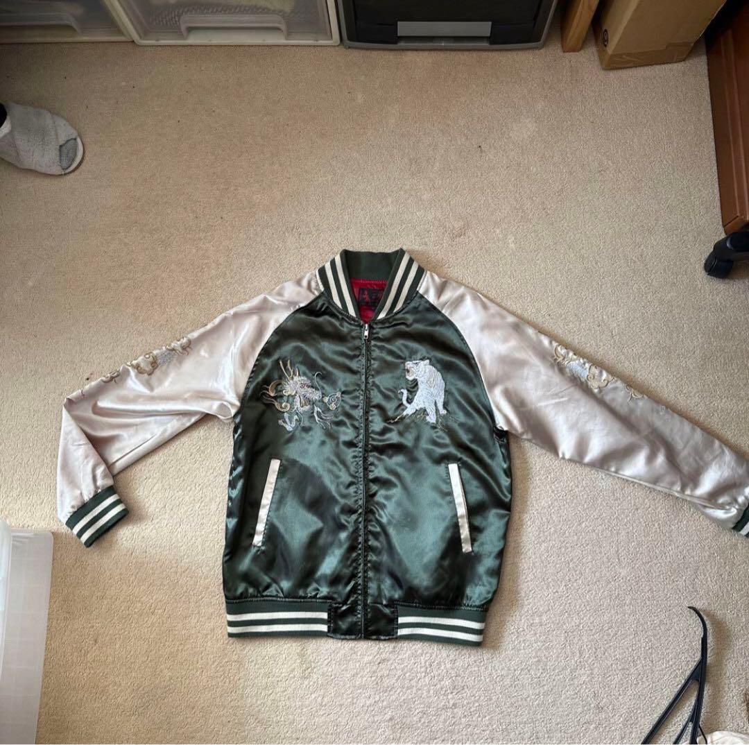 スカジャン オリーブグリーン 虎と龍刺繍