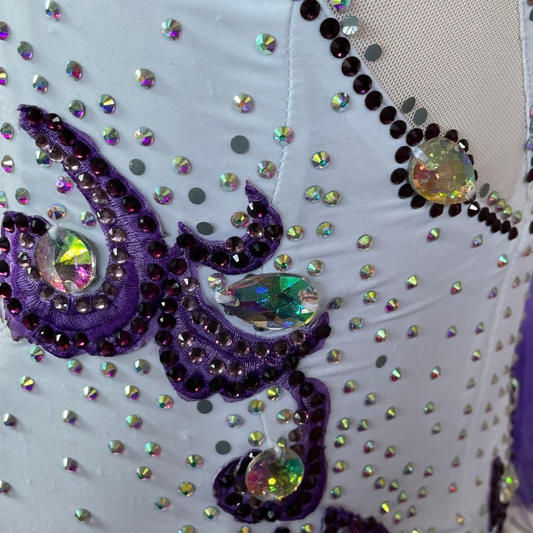 社交ダンス ラテンダンス ドレス衣装 レース 白 紫 S1121