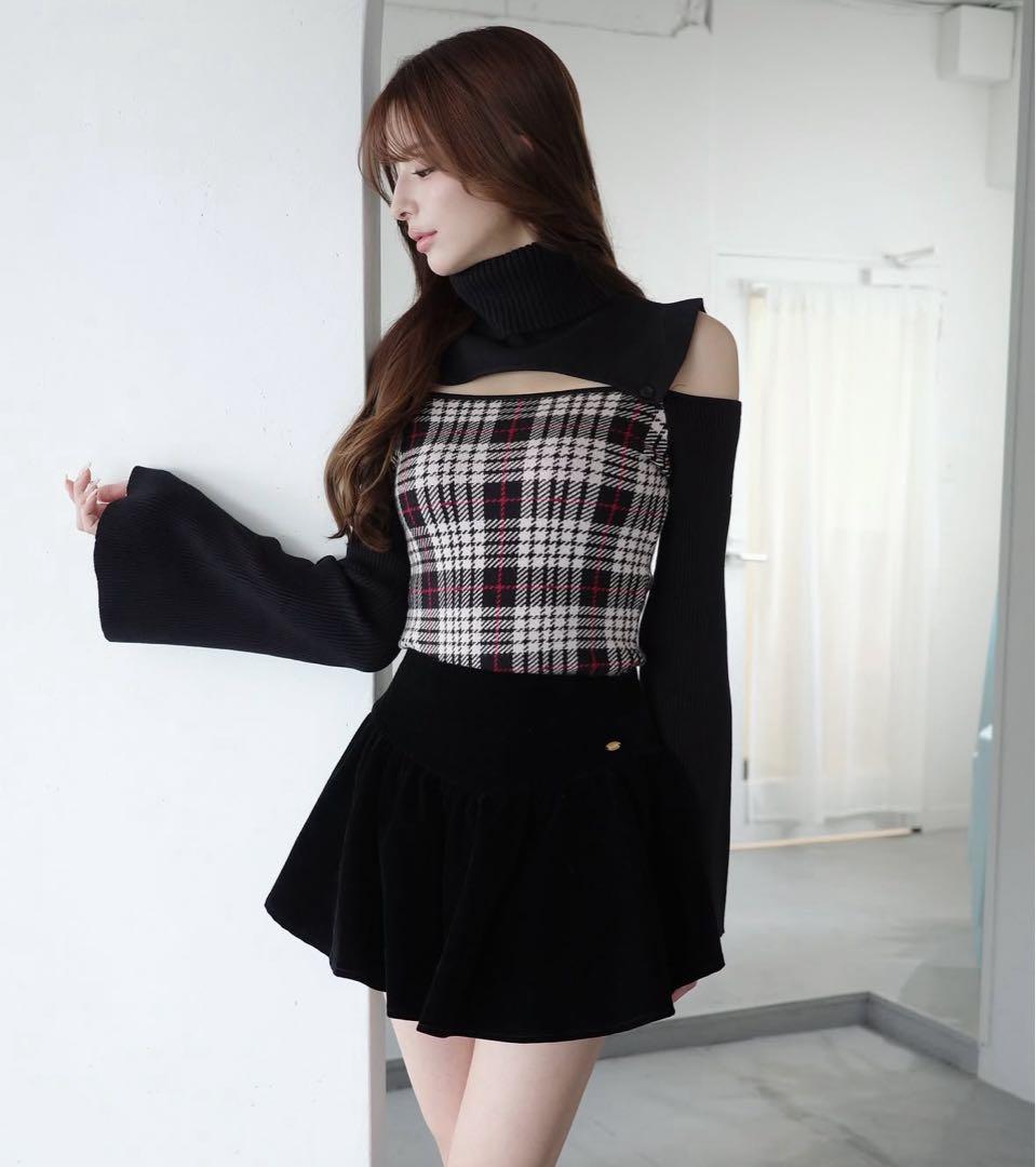 Randy ランディー 2wayプレイドニットトップス 黒 - メルカリ