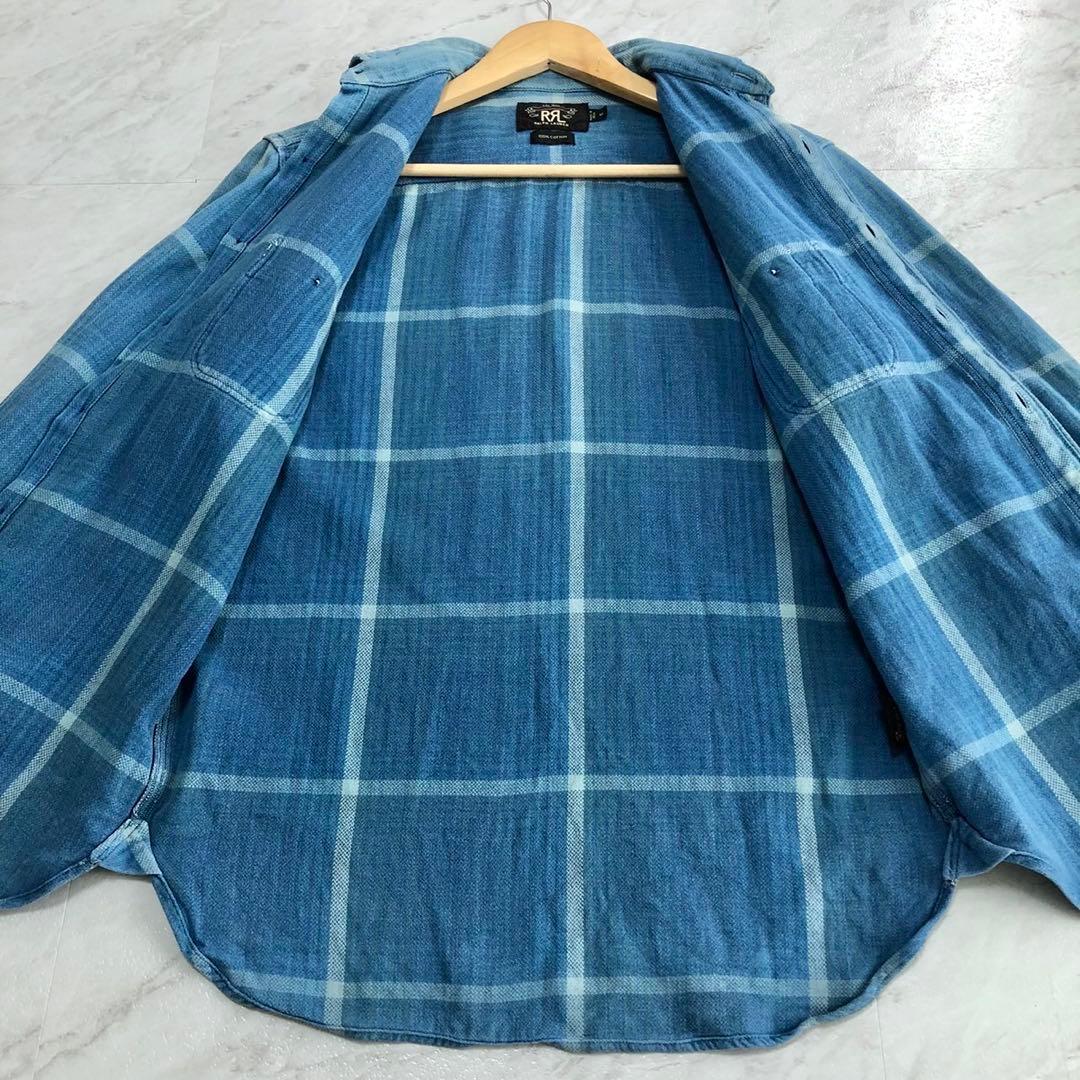 希少】RRL ヘビー フランネル インド コットン チェック ブルー XS