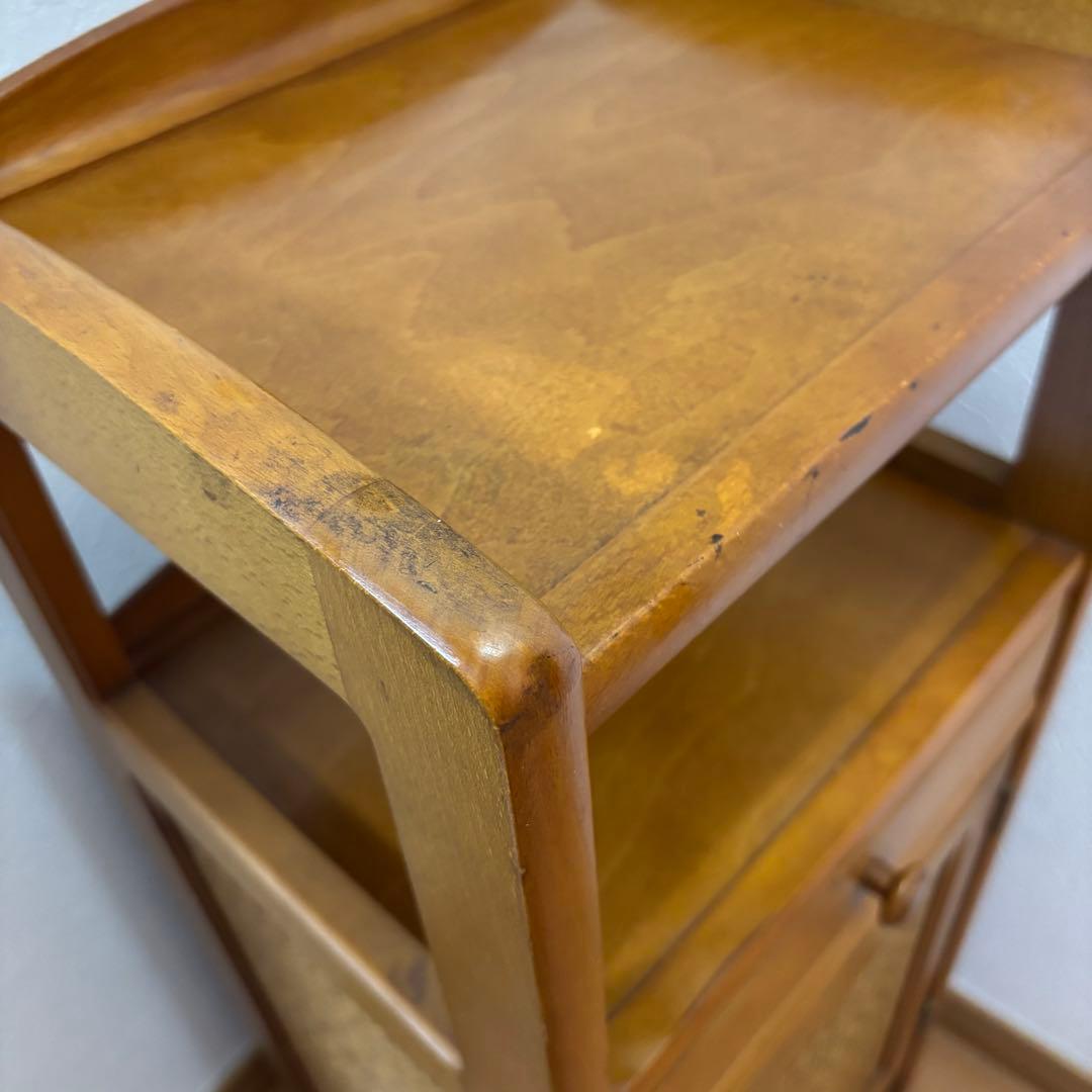 オールドカリモク 木製キャビネット 電話台 チェスト ラタン扉 昭和