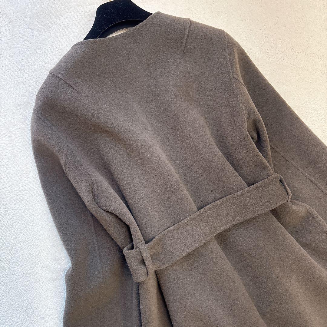 美品✨️ウール】ノーブル リバーノーカラーコート ロングコート