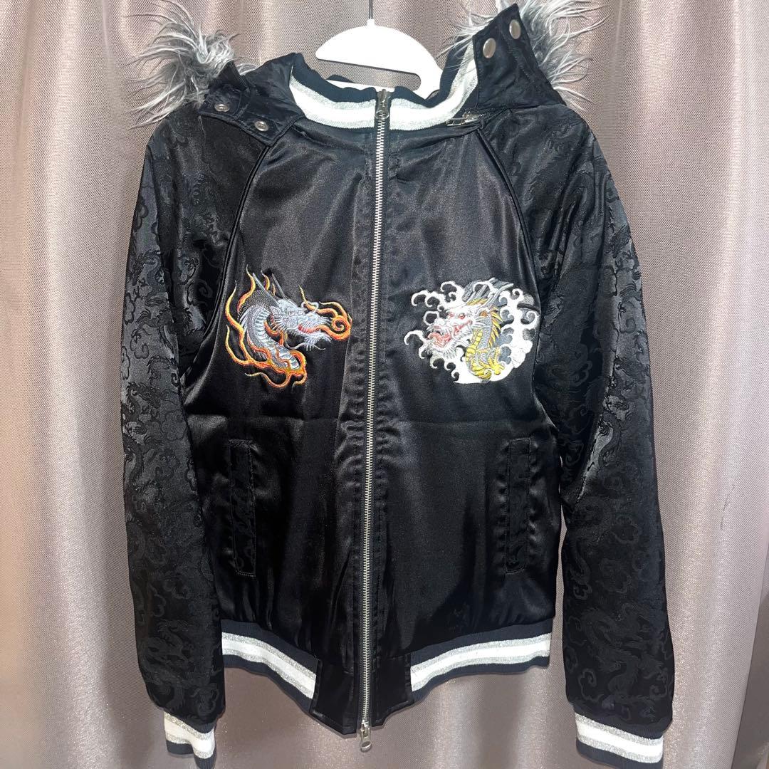 ドラゴン刺繍 ファー付きスカジャン00s archive 龍 星姫 お兄系 - メルカリ