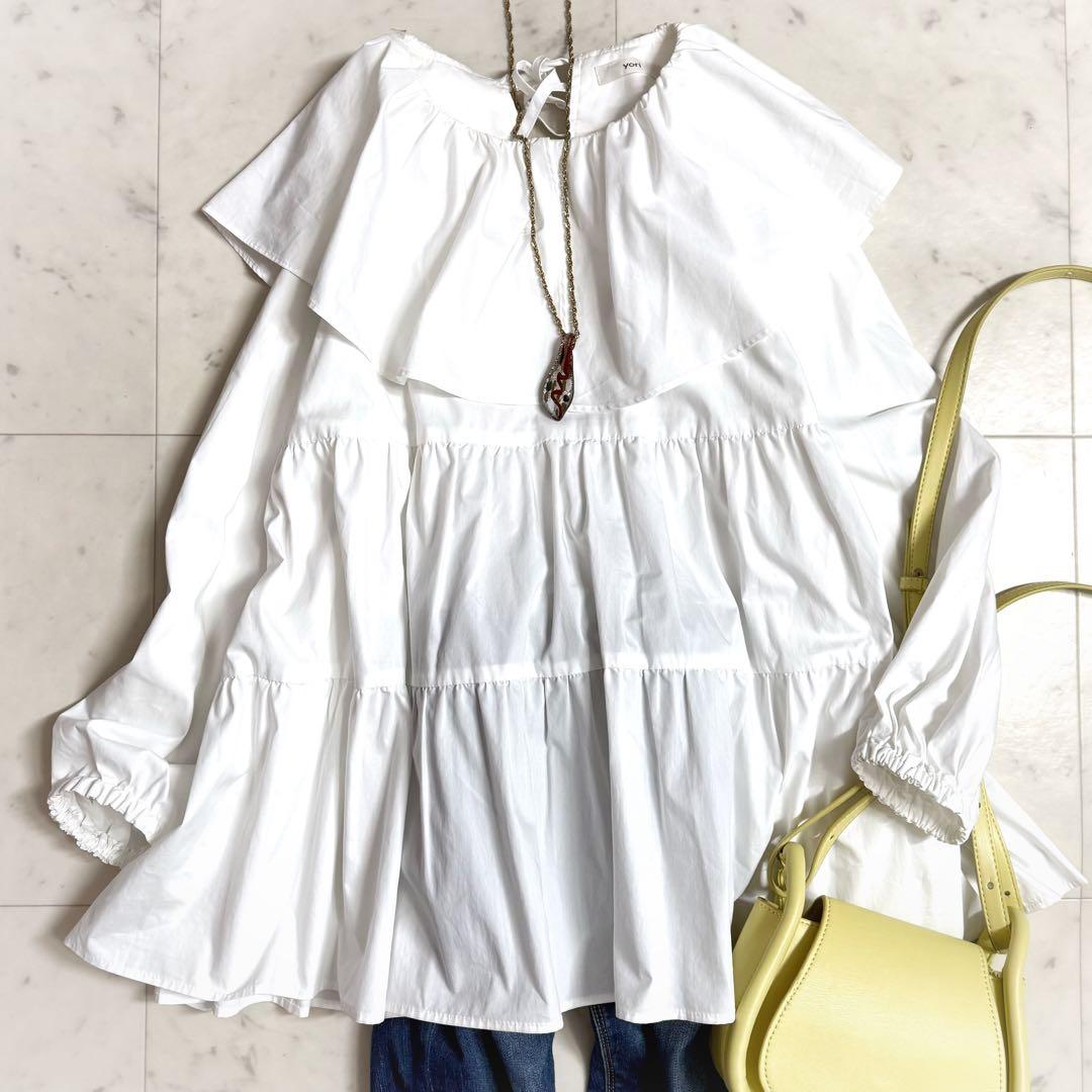 美品♪ ヨリ yori バックリボン ティアード フレアブラウス 日本製