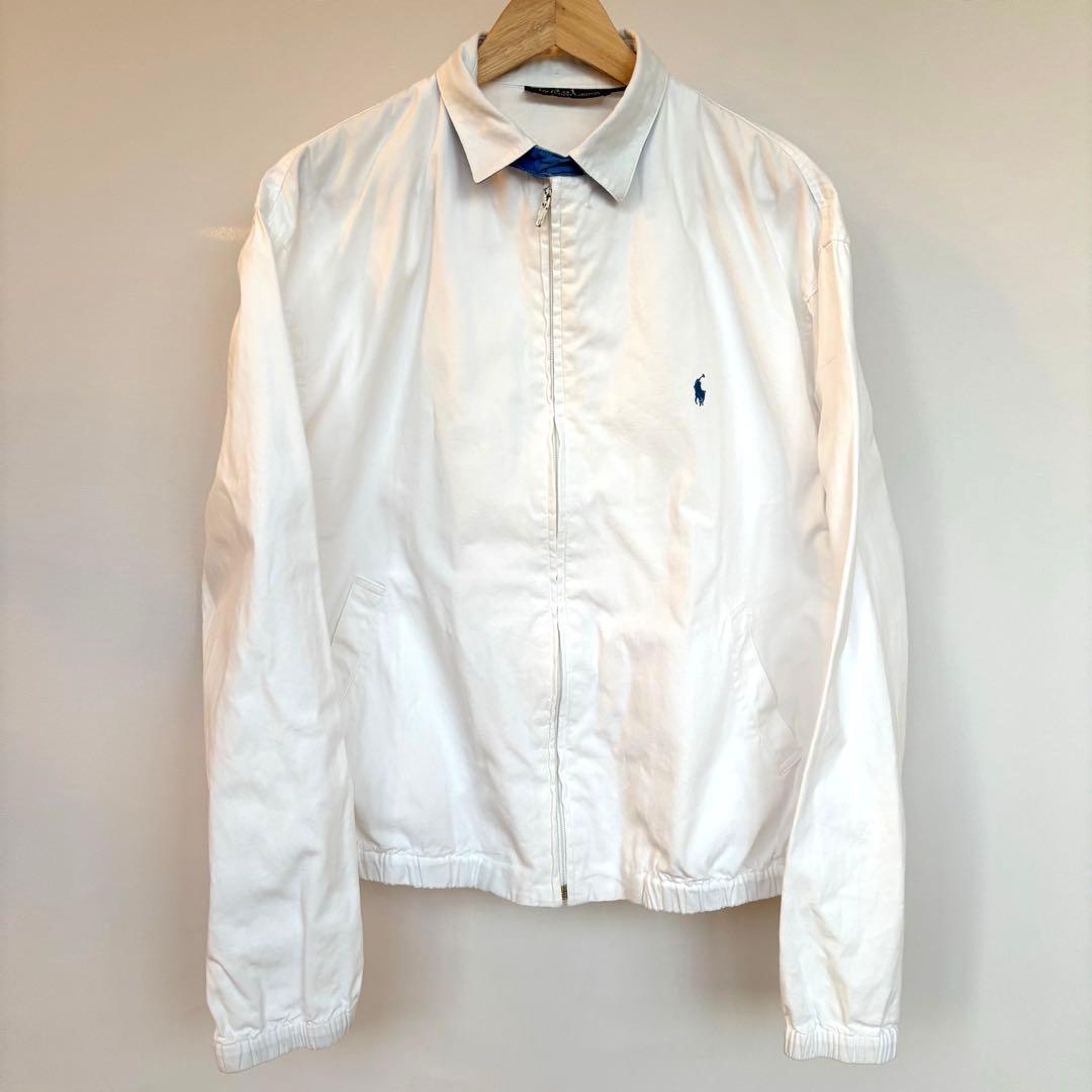 90s ポロラルフローレン スイングトップ 白 水色 USヴィンテージ L相当