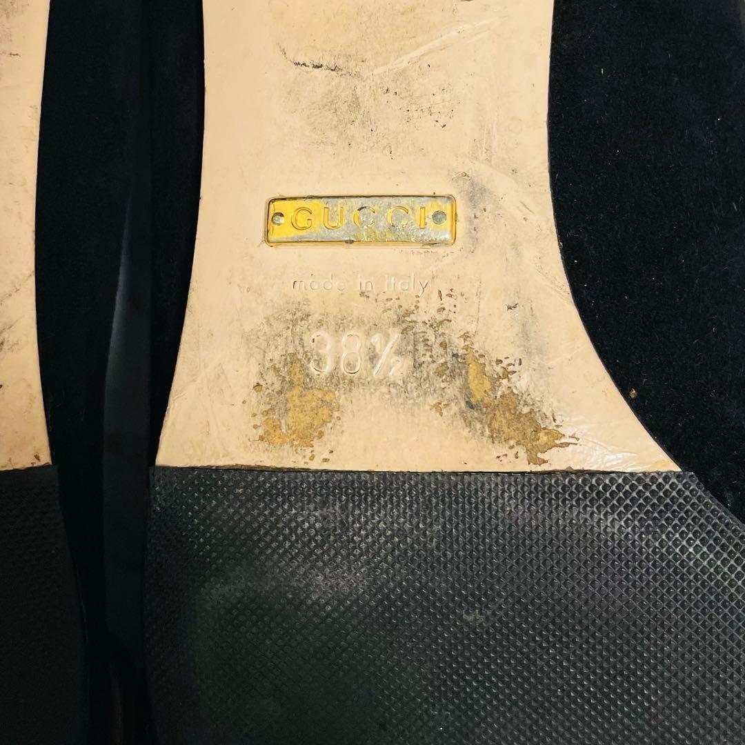 GUCCI GGマーモント フリンジ パンプス スエード 黒 25.5cm