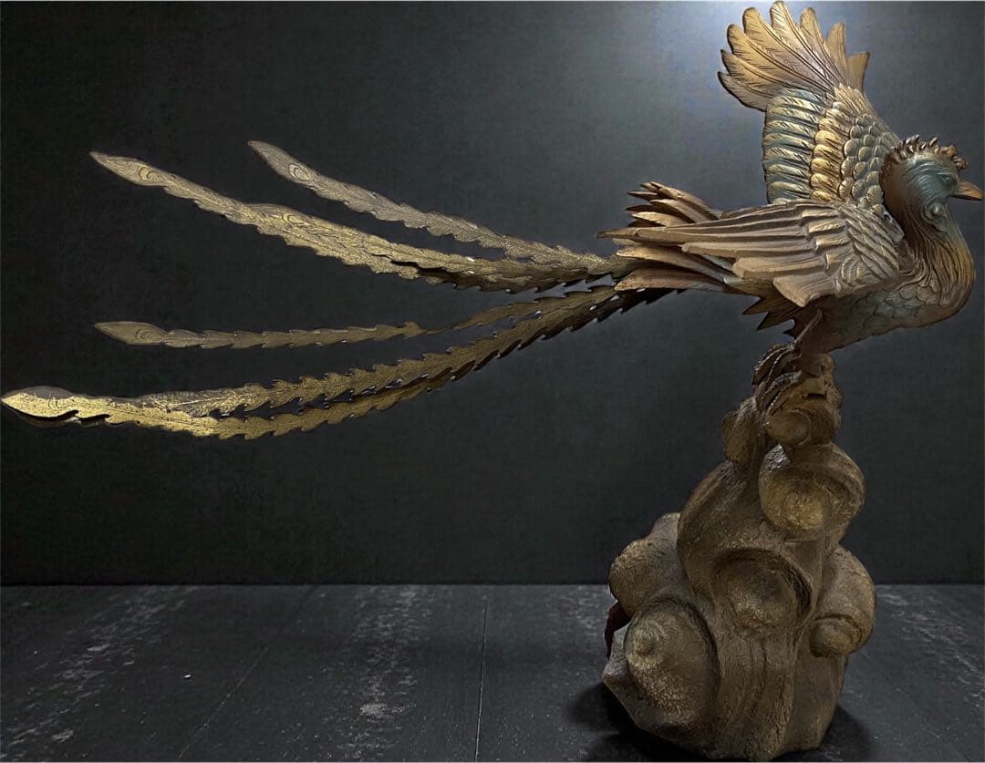 【幸運を招く鳳凰】希少　鳳凰　金属製 風水　縁起物　アンティーク　成長　幸福 鳳凰 不死鳥 置物 オブジェ 真鍮製 風水 四霊 火の鳥 フェニックス