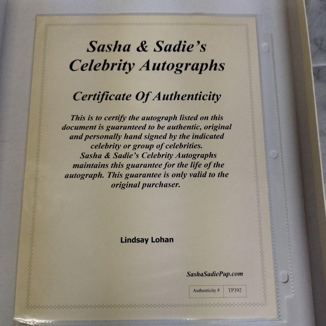 ハリウッド リンジー・ローハン 直筆サイン入り8X10 フォト 証明書