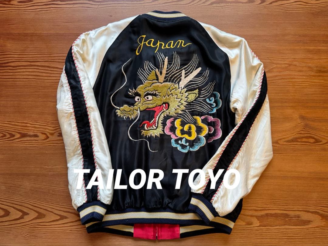 テーラー東洋 スカジャン ドラゴンヘッド&日本地図 サイズＬ（他社Ｍ相当） 東洋スカジャン「DRAGON HEAD×JAPAN MAP」リバーシブルアセテート