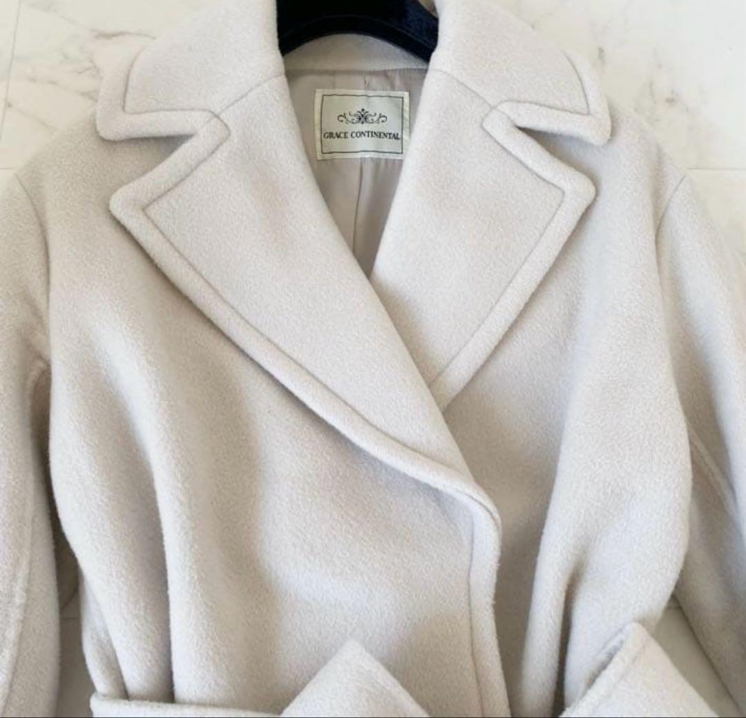 グレースコンチネンタル ベルテッドコート ブルーフォックス ファー 36