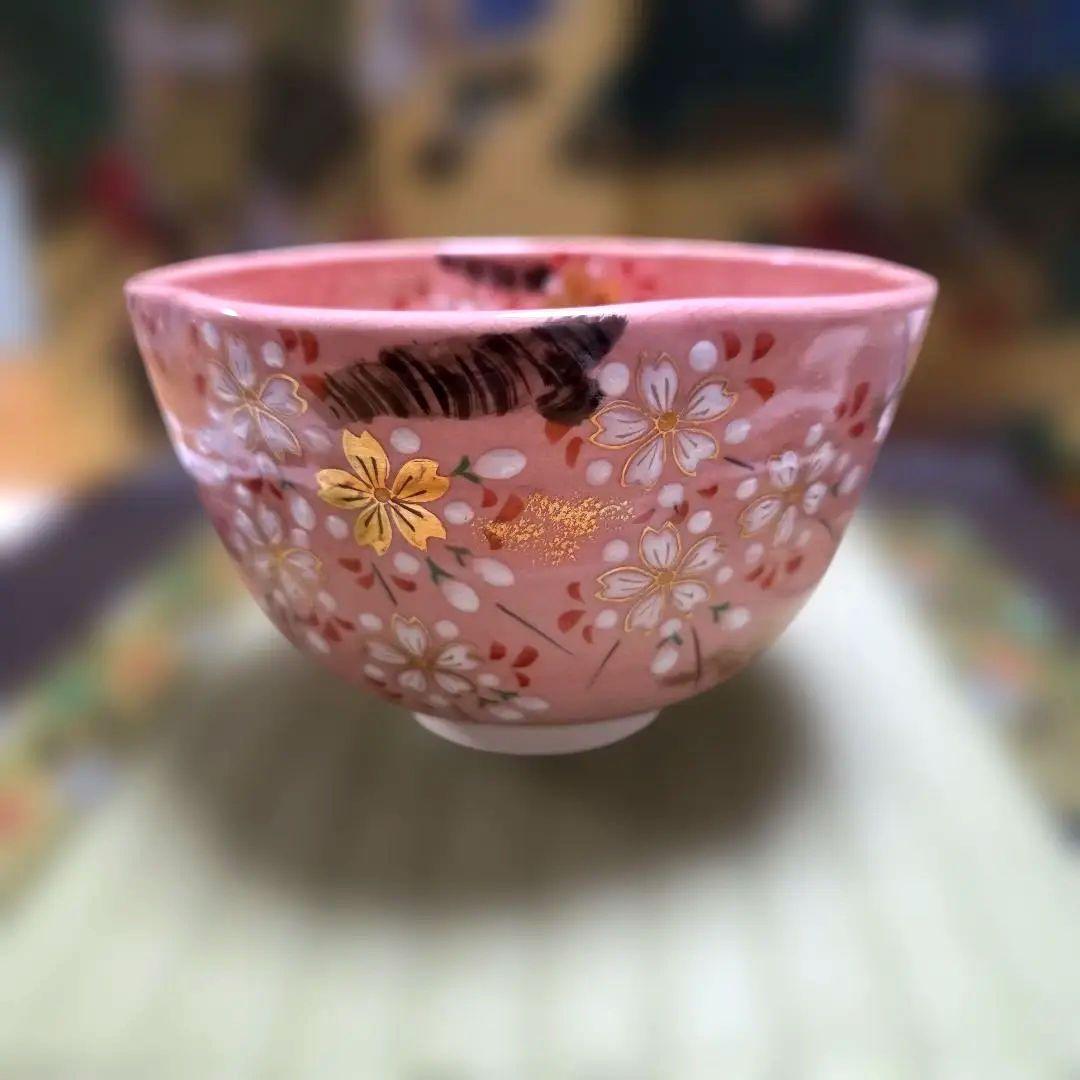 清水焼 茶碗 山口剛作 色絵桜抹茶碗