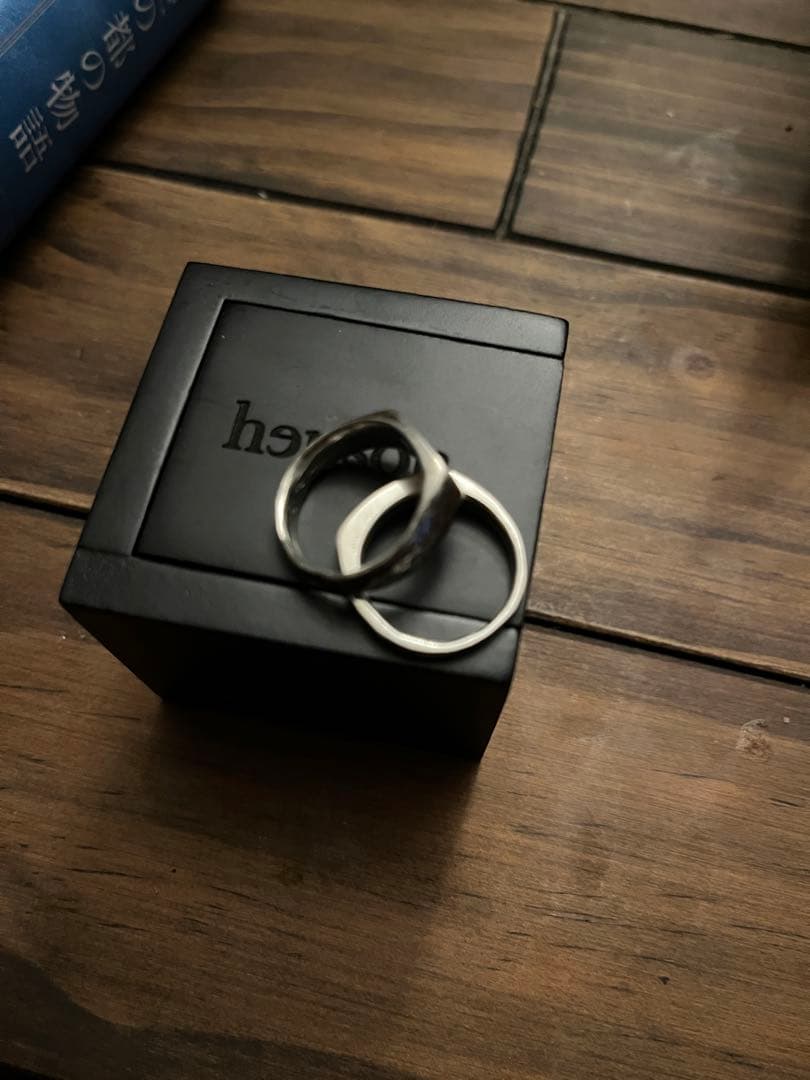 Henson シグネット+ブラックダイヤモンド シルバーリングセット15-16号